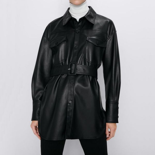 2019 new fashion women autumn winter fake faux leather long jackets lady elegant tie belt waist pockets buttons pu street coats, Black
2019 new fashion women autumn winter fake faux leather long jackets lady elegant tie belt waist pockets buttons pu street coats, Black