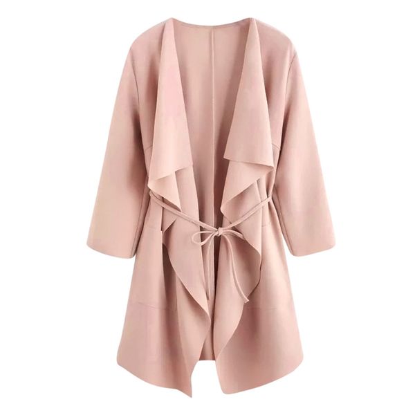 women casual waterfall collar pocket front wrap coat jacket outwear ladies casual unregular belted overcoat, Tan;black
women casual waterfall collar pocket front wrap coat jacket outwear ladies casual unregular belted overcoat, Tan;black