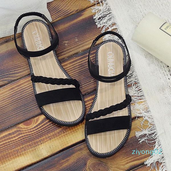 flat buckle non-slip sandal for woman bohemian non-slip flat beach sandal woman shoes cross strap woman sandal z2, Black