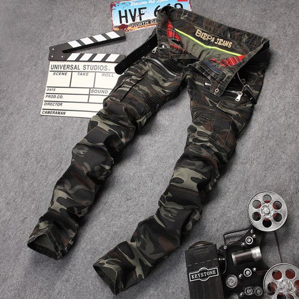 army green print fashion mens jeans slim fit pleated denim biker jeans for man outwear pencil pants, Blue
army green print fashion mens jeans slim fit pleated denim biker jeans for man outwear pencil pants, Blue