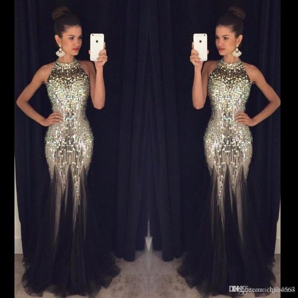 2019 new backless prom dresses mermaid halter marjor beads sparkle gold sequined long formal evening party gowns party queen dresses aw324, Black
2019 new backless prom dresses mermaid halter marjor beads sparkle gold sequined long formal evening party gowns party queen dresses aw324, Black