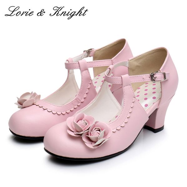 women vintage mary jane shoes medium heel round toe rose decor lolita shoes school girl, Black
women vintage mary jane shoes medium heel round toe rose decor lolita shoes school girl, Black