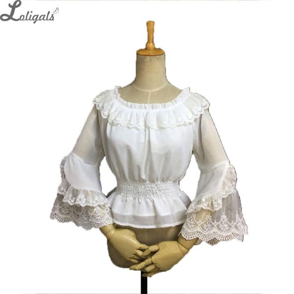 sweet mori girl chiffon lace trimmed flare sleeve white/black lolita blouse 
sweet mori girl chiffon lace trimmed flare sleeve white/black lolita blouse
