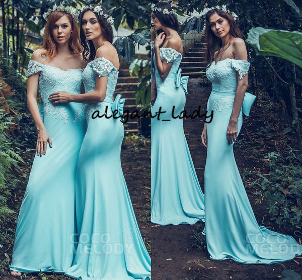 mint blue bohemian long bridesmaid dresses with bow 2019 off shoulder lace stain mermaid country junior maid of honor wedding guest dess, White;pink
mint blue bohemian long bridesmaid dresses with bow 2019 off shoulder lace stain mermaid country junior maid of honor wedding guest dess, White;pink