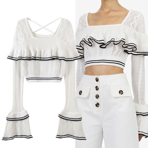new off the shoulder party led horn sleeve sweater long sleeved white hollow out the knitting coat dress, White;black
new off the shoulder party led horn sleeve sweater long sleeved white hollow out the knitting coat dress, White;black