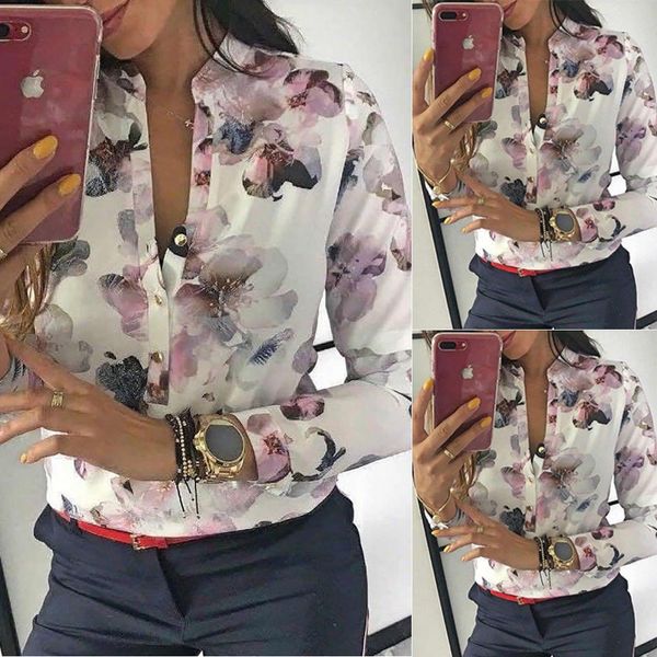 women blouses 2019 fashion long sleeve round collar office shirt floral printed shirt casual plus size xl blusas femininas, White
women blouses 2019 fashion long sleeve round collar office shirt floral printed shirt casual plus size xl blusas femininas, White