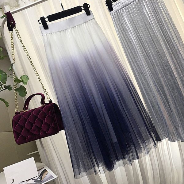 long tulle summer women skirt fashion gradient color korean style elegant high waist a-line pleated lady midi skirt, Black
long tulle summer women skirt fashion gradient color korean style elegant high waist a-line pleated lady midi skirt, Black