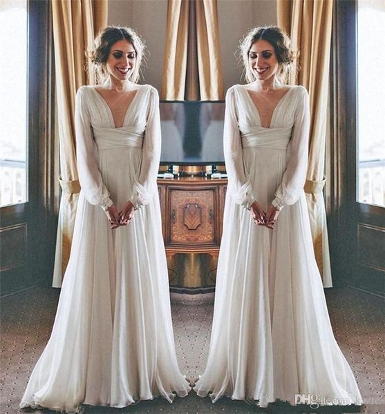 a line modest boho beach wedding dresses 2019 long sleeves v neck plus size chiffon summer maternity country greek style bridal gowns, White
a line modest boho beach wedding dresses 2019 long sleeves v neck plus size chiffon summer maternity country greek style bridal gowns, White