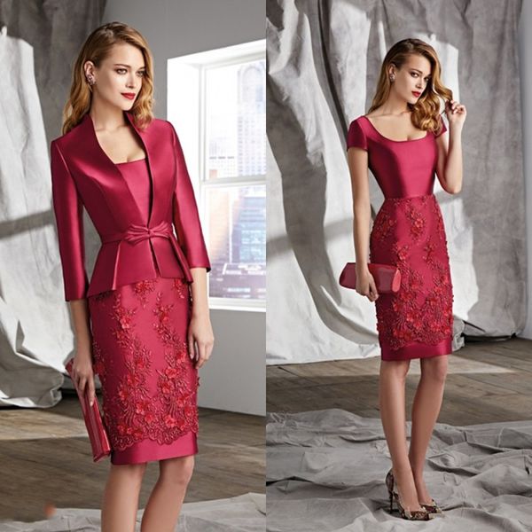 chic red mother of the bride dresses scoop neck short sleeves knee length prom dress with jacket satin elegant formal wedding guest gowns, Black;red
chic red mother of the bride dresses scoop neck short sleeves knee length prom dress with jacket satin elegant formal wedding guest gowns, Black;red
