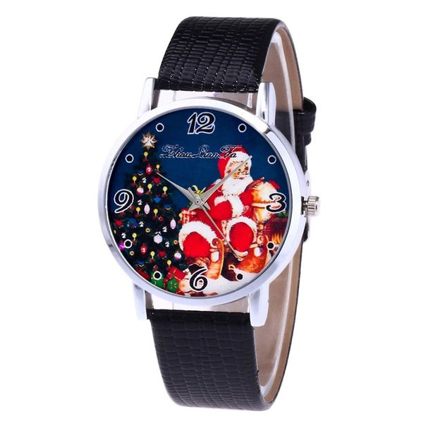 

santa claus pattern quartz watch alloy round dial leather slim strap christmas casual wrist watches men women reloj 2018, Slivery;brown