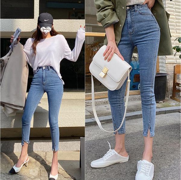 2020 vintage skinny high waist pencil jeans women slim fit stretch denim pants denim tight trousers, Blue
2020 vintage skinny high waist pencil jeans women slim fit stretch denim pants denim tight trousers, Blue