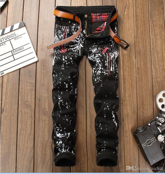 men's printed black jeans new designer men jeans famous brand slim fit mens print jeans biker denim pants 8001, Blue 
men's printed black jeans new designer men jeans famous brand slim fit mens print jeans biker denim pants 8001, Blue