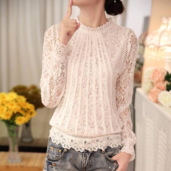 women's blouses & shirts fashion long-sleeved temperament slim shirt lace stitching hollow chiffon ladies tees, White
women's blouses & shirts fashion long-sleeved temperament slim shirt lace stitching hollow chiffon ladies tees, White