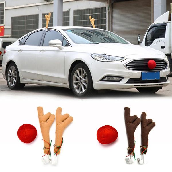 

2 antlers + 1 nose cute vehicle nose horn costume set horn and red christmas supplies rudolf reindeer christmas car decor