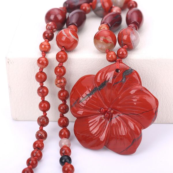 50cm fashion bohemian jewelry natural stone knotted matching drop for women fine necklace red jasper flowers pendant hand carved, Silver
50cm fashion bohemian jewelry natural stone knotted matching drop for women fine necklace red jasper flowers pendant hand carved, Silver