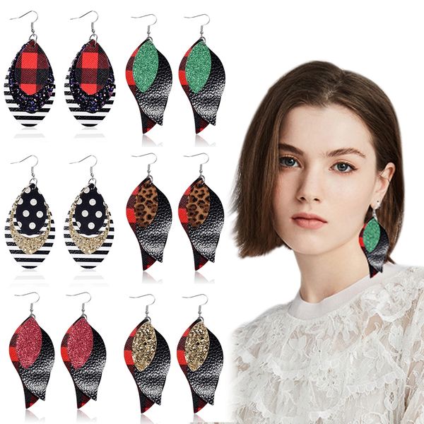 three layers glitter pu leather earrings for women leaf zebra lattice dangle earring fashion jewelry accessories girl gift, Silver
three layers glitter pu leather earrings for women leaf zebra lattice dangle earring fashion jewelry accessories girl gift, Silver