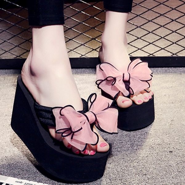 summer ladies slippers bow flower women slippers people home drag anti-slip female platform slippers high heel wedge slides, Black
summer ladies slippers bow flower women slippers people home drag anti-slip female platform slippers high heel wedge slides, Black