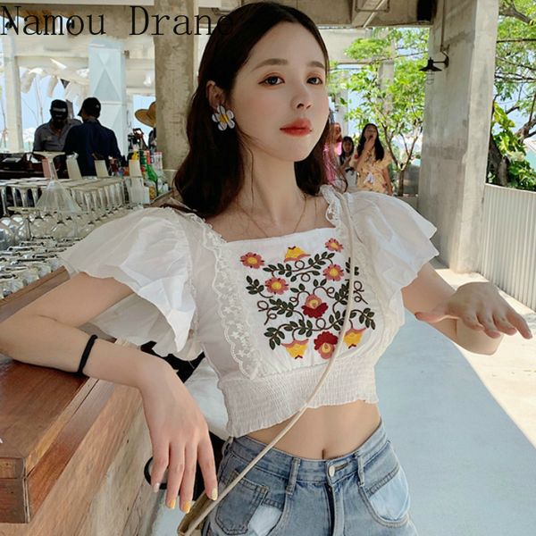 elegant flower embroidery women shirts flare short sleeve crop blouses lace patchwork slim blusas women shirts, White
elegant flower embroidery women shirts flare short sleeve crop blouses lace patchwork slim blusas women shirts, White