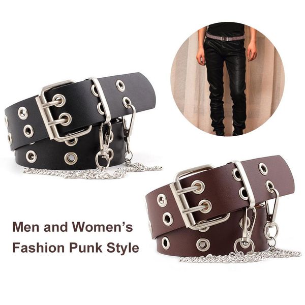 women punk chain fashion belt adjustable black double/single eyelet grommet leather buckle belt, Black;brown
women punk chain fashion belt adjustable black double/single eyelet grommet leather buckle belt, Black;brown