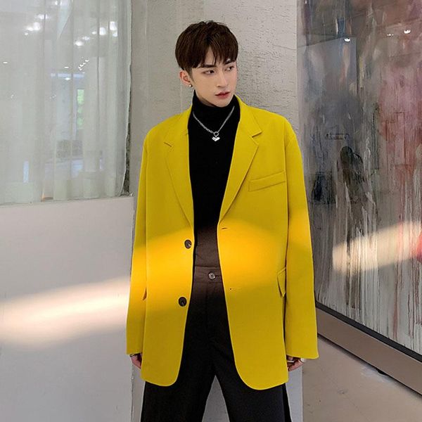 men vintage fashion yellow casual blazer suit jacket overcoat male women streetwear loose suit coat outerwear couple clothes, White;black 
men vintage fashion yellow casual blazer suit jacket overcoat male women streetwear loose suit coat outerwear couple clothes, White;black
