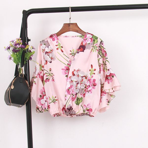 

fashion v neck 2019 boho floral print blouse blusas femininas ethnic flare sleeve women summer shirt casual beach, White