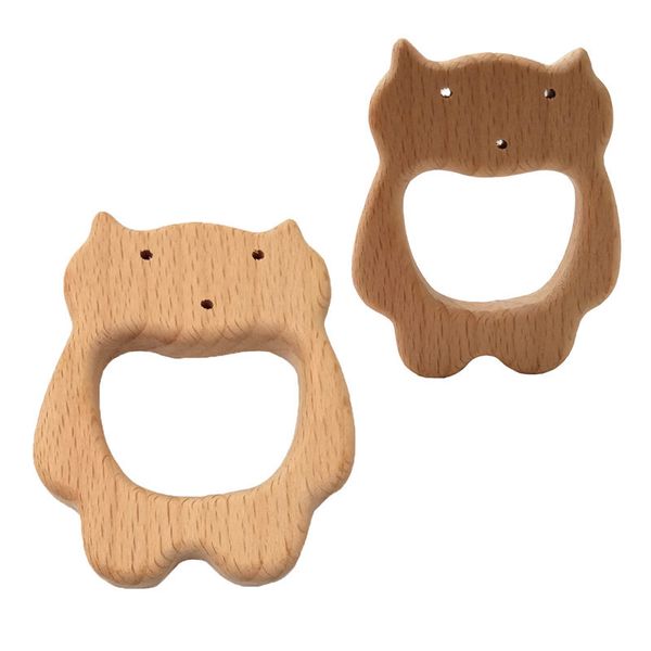 200pcs Baby Teether Beech Wooden Cat Shape Baby Teething Toy Accessories Kids Teething Pendant Bracelet Making