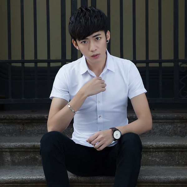 man short sleeve white shirt business affairs correct dress occupation work clothes leisure shirts blouse, White;black
man short sleeve white shirt business affairs correct dress occupation work clothes leisure shirts blouse, White;black