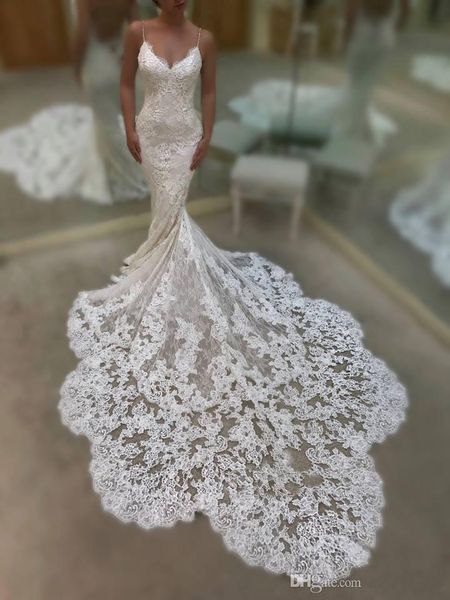 gorgeous spaghetti-straps v-neck mermaid wedding dresses 2019 sleeveless backless country bridal gowns sweep train wedding gowns plus size, White
gorgeous spaghetti-straps v-neck mermaid wedding dresses 2019 sleeveless backless country bridal gowns sweep train wedding gowns plus size, White