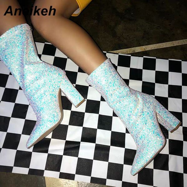 aneikeh 2019 mature pu women's boots summer mid-calf boots bling bling pointed toe zip square dress wedding silver shallow 35-40, Black
aneikeh 2019 mature pu women's boots summer mid-calf boots bling bling pointed toe zip square dress wedding silver shallow 35-40, Black