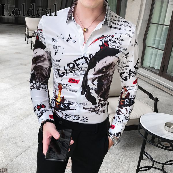 men's casual shirts loldeal letter printing men shirt long sleeve slim fit mens dress designer streetwear social, White;black
men's casual shirts loldeal letter printing men shirt long sleeve slim fit mens dress designer streetwear social, White;black