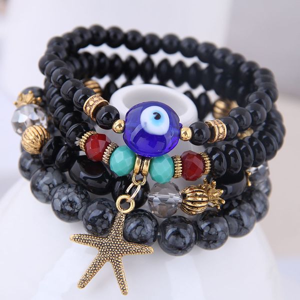european and american trend bohemian style mixed with metal starfish devil's eye accessories temperament multi-layer bracelet, Black
european and american trend bohemian style mixed with metal starfish devil's eye accessories temperament multi-layer bracelet, Black