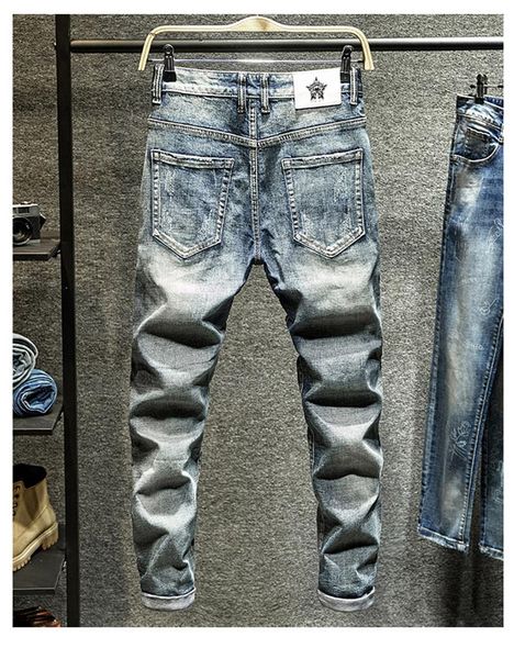 2020 spring mens washed jeans ripped letter hole male pencil pants fashion embroidery applique pattern homme trousers, Blue
2020 spring mens washed jeans ripped letter hole male pencil pants fashion embroidery applique pattern homme trousers, Blue