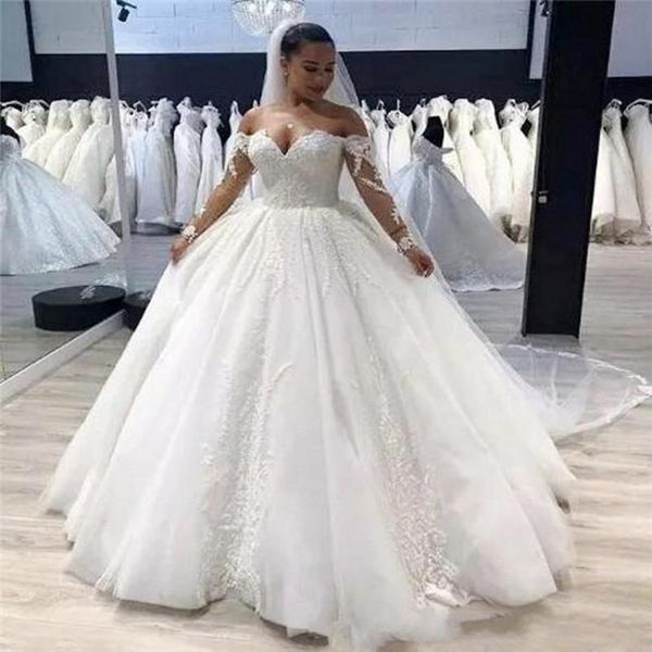 plus size vintage long sleeves lace a line wedding dresses 2020 with appliques off shoulder sweep train tulle sweetheart bride, White
plus size vintage long sleeves lace a line wedding dresses 2020 with appliques off shoulder sweep train tulle sweetheart bride, White