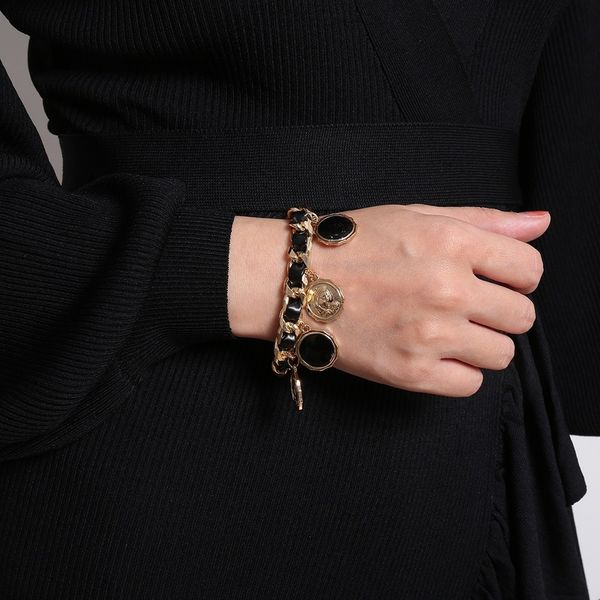 lismlism creative bracelet lady bracelets women round pendant yellow gold color fashion jewelry vintage stainless steel pulsera, Black
lismlism creative bracelet lady bracelets women round pendant yellow gold color fashion jewelry vintage stainless steel pulsera, Black