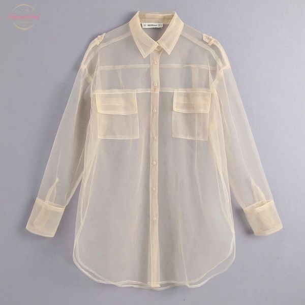 new women pocket decoration transparent mesh blouse long sleeve smock shirts leisure sunscreen chemise blusas ls3964, White
new women pocket decoration transparent mesh blouse long sleeve smock shirts leisure sunscreen chemise blusas ls3964, White