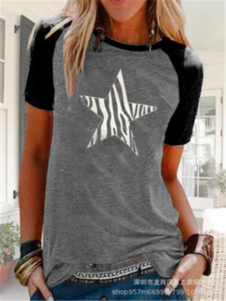 women star short sleeve designer female stitching casual printed streetwear ladies tshirt round neck pentagram tee shirt clothing, White
women star short sleeve designer female stitching casual printed streetwear ladies tshirt round neck pentagram tee shirt clothing, White