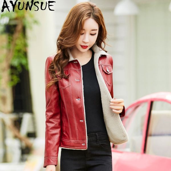 ayunsue autumn winter leather jacket women red short korean slim faux leather jackets woman wool fur coat veste cuir femme kj745, Black
ayunsue autumn winter leather jacket women red short korean slim faux leather jackets woman wool fur coat veste cuir femme kj745, Black
