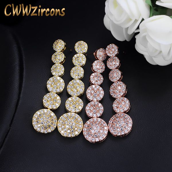 cwwzircons rose gold color micro pave cz zirconia stone long round drop earrings for women cz206, Golden
cwwzircons rose gold color micro pave cz zirconia stone long round drop earrings for women cz206, Golden