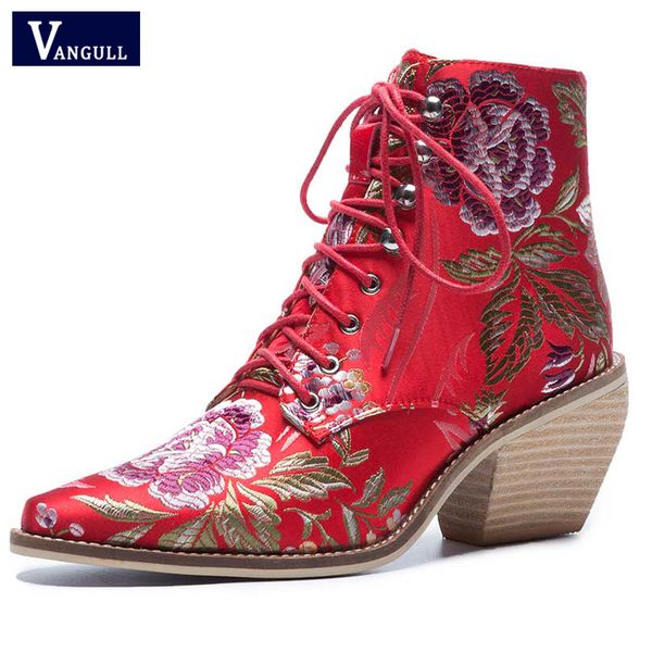 vangull flower embroidery women ankle boots casual new stacked high heels lace up female shoes silk satin footwear ladies boots, Black
vangull flower embroidery women ankle boots casual new stacked high heels lace up female shoes silk satin footwear ladies boots, Black