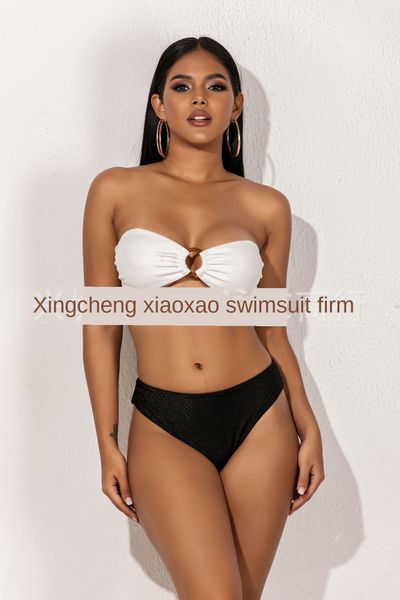 2019 high waist black and white ring swimsuit bikini bikini women's split swimsuit, White;black
2019 high waist black and white ring swimsuit bikini bikini women's split swimsuit, White;black