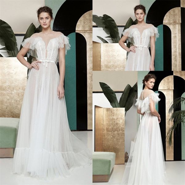 2020 a-line wedding dress sequins illusion sweep train bridal dress bow sash pleats tulle robes de mariée, White
2020 a-line wedding dress sequins illusion sweep train bridal dress bow sash pleats tulle robes de mariée, White
