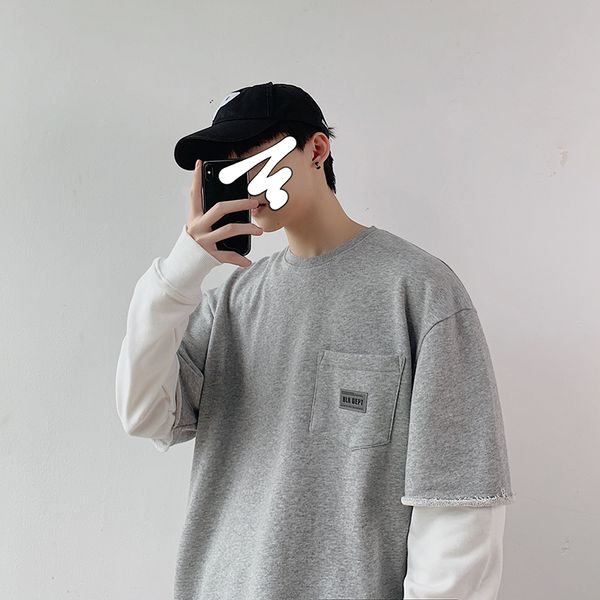 2019 spring and autumn hong wind cotton two oversize loose round neck pullover fake two-piece sweatshirt male gray m-2xl, Black
2019 spring and autumn hong wind cotton two oversize loose round neck pullover fake two-piece sweatshirt male gray m-2xl, Black