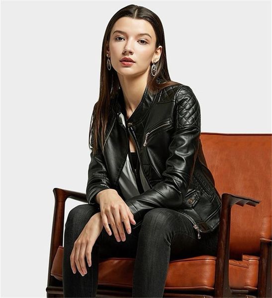 collar ladies outerwear with zipper skinny faux leather jackets autumn pu short womens coats casual long sleeve stand, Black
collar ladies outerwear with zipper skinny faux leather jackets autumn pu short womens coats casual long sleeve stand, Black