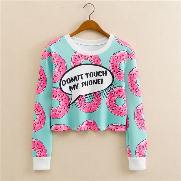 2016 new european style round neck long-sleeved pullover donuts printing women fashion short paragraph sweatshirts, Black
2016 new european style round neck long-sleeved pullover donuts printing women fashion short paragraph sweatshirts, Black