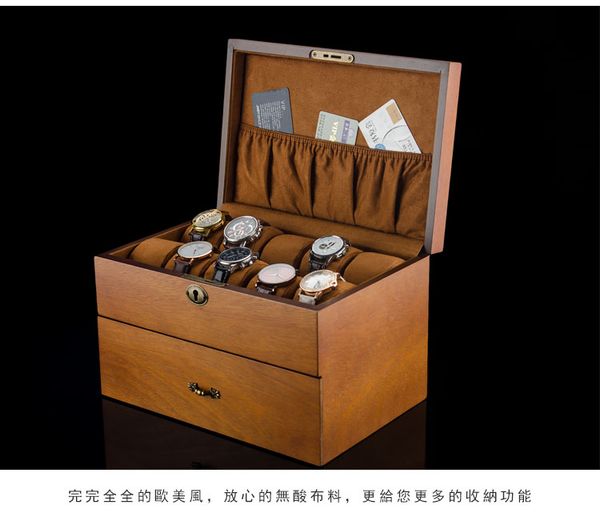mei 2 layers watch storage box brown wood watch display case with lock men's quartz jewelry gift boxes a083, Black;blue
mei 2 layers watch storage box brown wood watch display case with lock men's quartz jewelry gift boxes a083, Black;blue