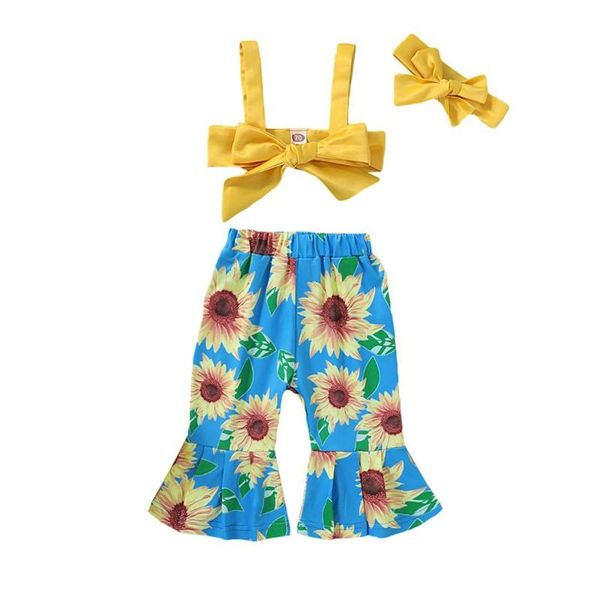 2020 summer baby girl 3 pcs solid color sleeveless sling sunflower print trousers headband kit kids clothes set, White
2020 summer baby girl 3 pcs solid color sleeveless sling sunflower print trousers headband kit kids clothes set, White