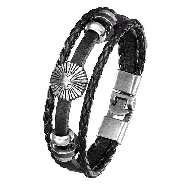 beaded, strands 2021 men's bracelet multilayer leather alloy pentagram woven cowhide coat fashion men, Black
beaded, strands 2021 men's bracelet multilayer leather alloy pentagram woven cowhide coat fashion men, Black