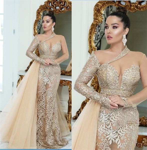 champagne gold lace mermaid evening dresses beaded long sleeves sheer neck prom dresses gorgeous dubai african engagement dress, Black;red
champagne gold lace mermaid evening dresses beaded long sleeves sheer neck prom dresses gorgeous dubai african engagement dress, Black;red
