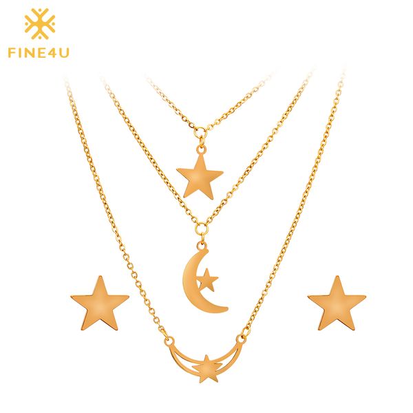 2018 new fine4u n018 316l stainless steel jewelry sets for women moon and star necklace & earrings wedding jewelry set, Silver
2018 new fine4u n018 316l stainless steel jewelry sets for women moon and star necklace & earrings wedding jewelry set, Silver