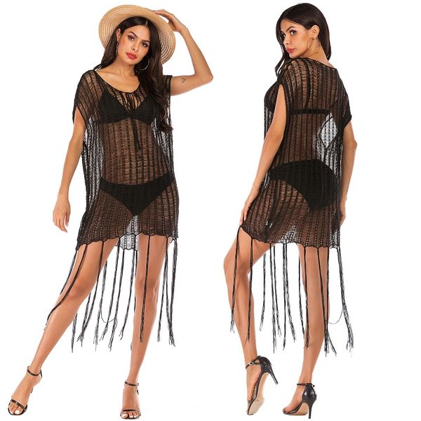 2019 crochet black knitted beach cover up dress tunic long tassel pareos bikinis cover ups swim up robe plage beachwear, Blue;gray
2019 crochet black knitted beach cover up dress tunic long tassel pareos bikinis cover ups swim up robe plage beachwear, Blue;gray